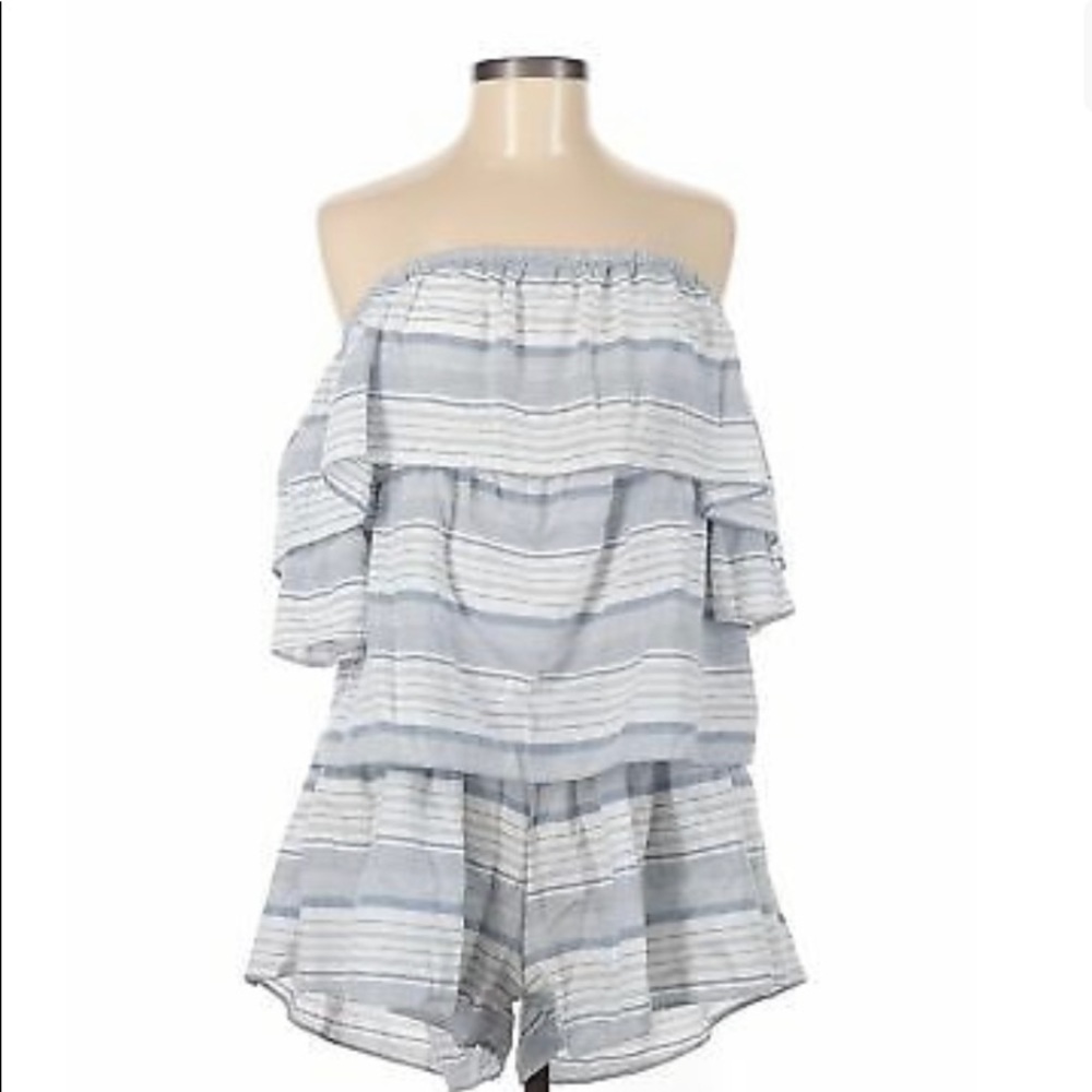Rampage Junior ruffled stripe off the shoulder romper